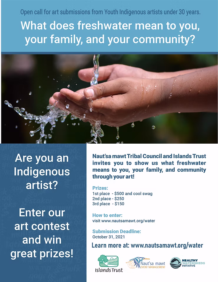 A flyer for an Indigenous youth art contest titled 'What does freshwater mean to you?'