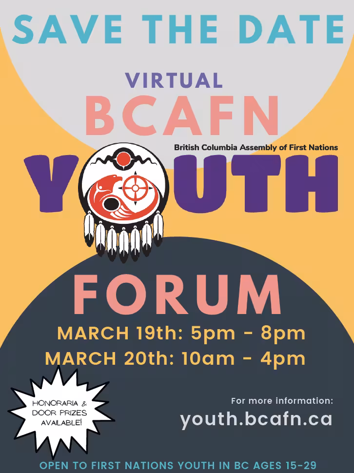 A digital Save the Date flyer for the Virtual BCAFN Youth Forum